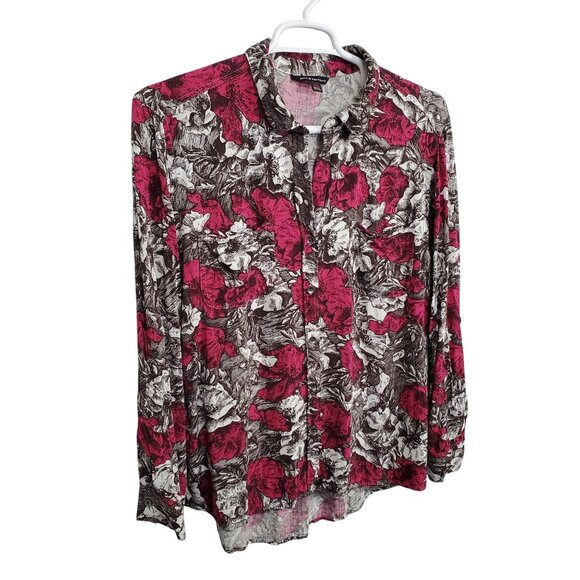 Rock & Republic Womens XXL Shirt Floral Button Up Rayon Roll Tab Light Blouse - Picture 1 of 12